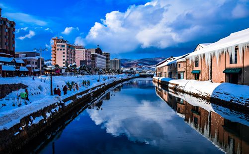 日本北海道小樽运河雪景